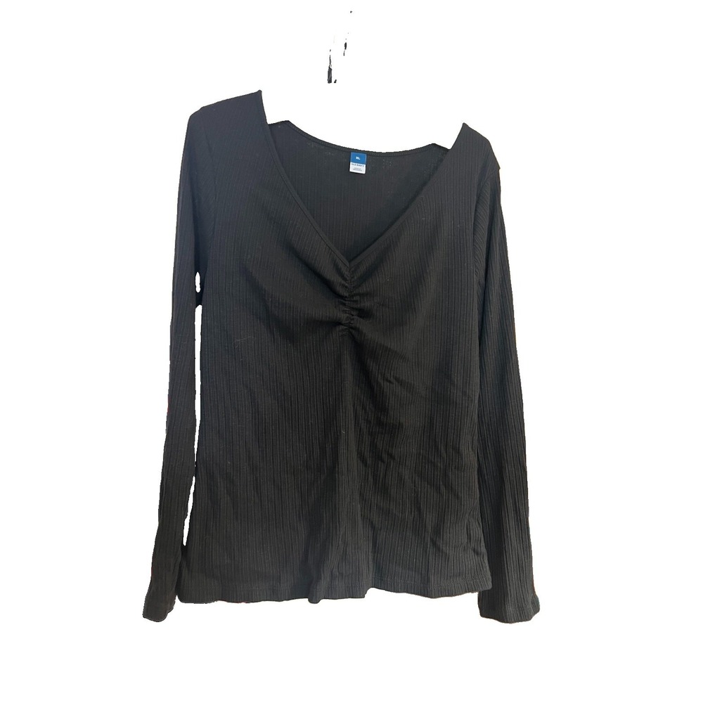 Old Navy Black Ribbed LS Slim Cinch Front Top XL Coquette Balletcore Grunge Y2K